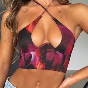 Wildfox Fantasy World Bustier Pink Flame Print S